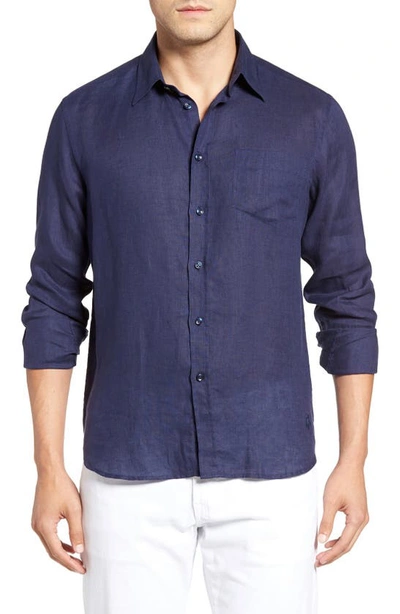 Vilebrequin Regular Fit Long Sleeve Linen Button Down Shirt In Navy