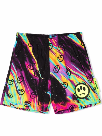 Barrow Teen Abstract-print Slip-on Track Shorts In Black