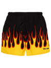 YES I AM BLACK AND YELLOW POLYESTER ON FIRE SWIM TRUNKS