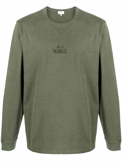 Woolrich Embroidered-logo Crew Neck Jumper In Green