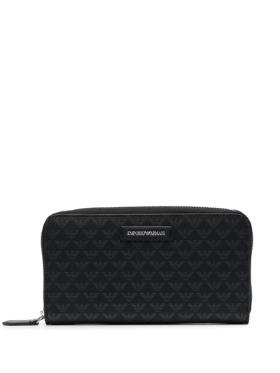 Emporio Armani Logo-print Zip-fastening Wallet In Schwarz