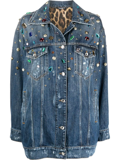 Dolce & Gabbana Oversized Embellished Denim Jacket In Blue