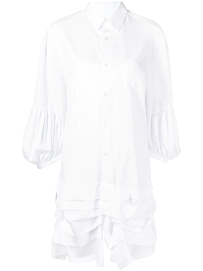 Comme Des Garçons Comme Des Garçons Ruffled-hem Cotton Shirt Dress In Weiss