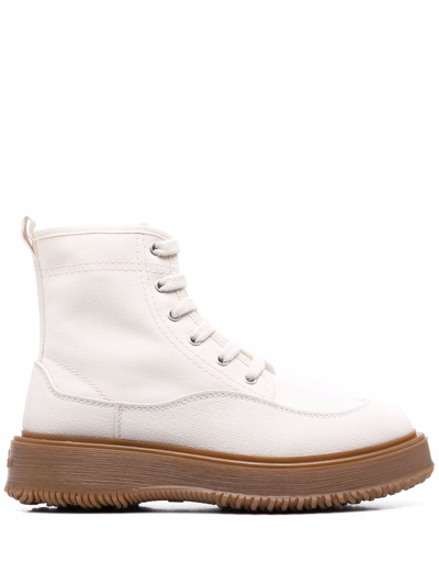 Hogan Lace-up Leather Boots In Nude