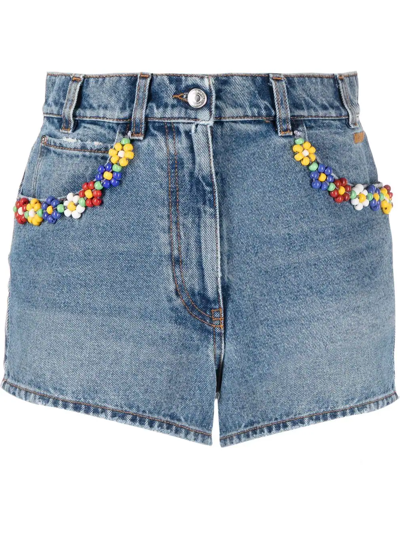 Msgm Daisy Colourful Beads Short In Light Blue