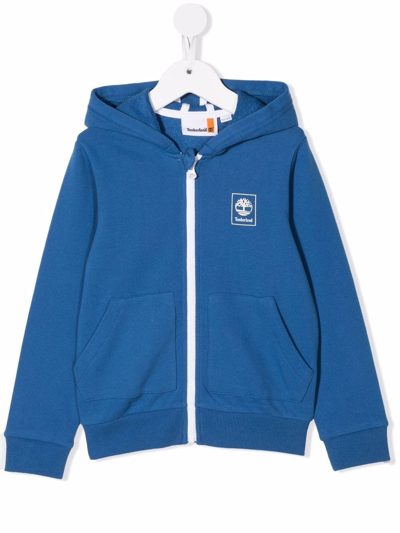 Timberland Teen Logo-print Zip-up Hoodie In Blue