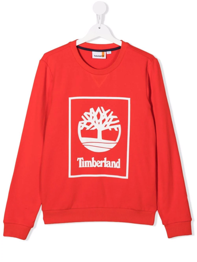 Timberland Teen Logo-print Sweatshirt In Red