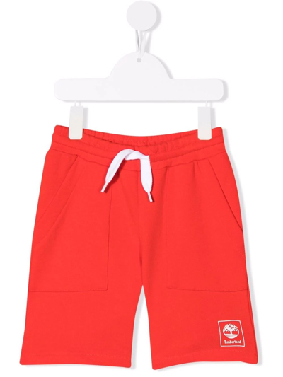 Timberland Teen Logo-print Track Shorts In Red