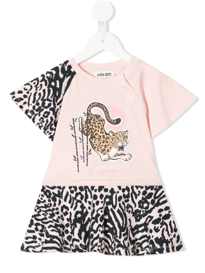 Kenzo Kids' Leopard-print Cotton T-shirt Dress In Pink