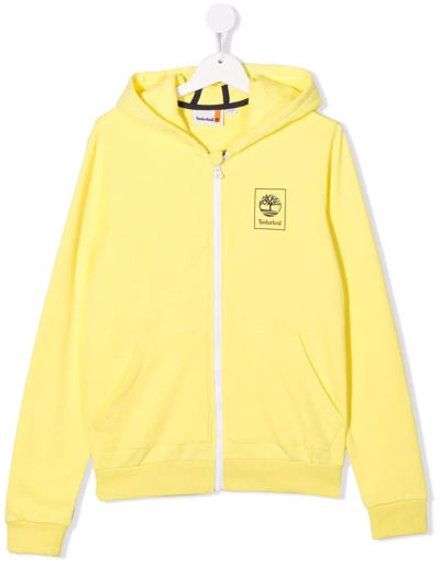 Timberland Teen Logo-print Zip-up Hoodie In Yellow