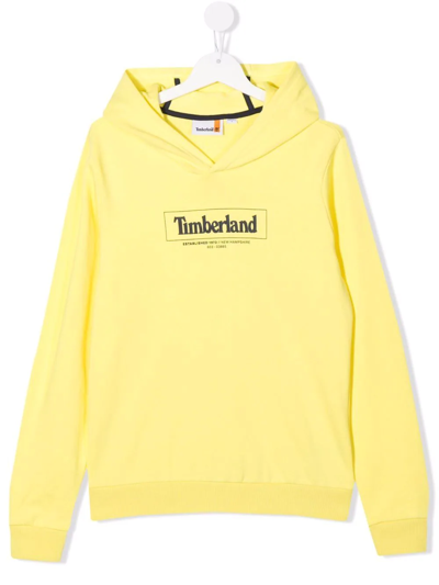 Timberland Teen Logo-print Long-sleeve Hoodie In Yellow