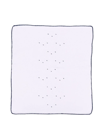 Little Bear Contrast-trim Embroidered Blanket In White