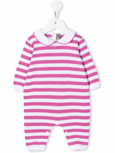 Little Bear Peter-pan Collar Striped Babygrow Set In Pink