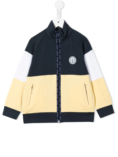 Aigner Kids' Colour-block Zip-up Jacket In Blue