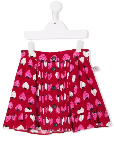 N°21 Teen Strawberry-print A-line Skirt In Red