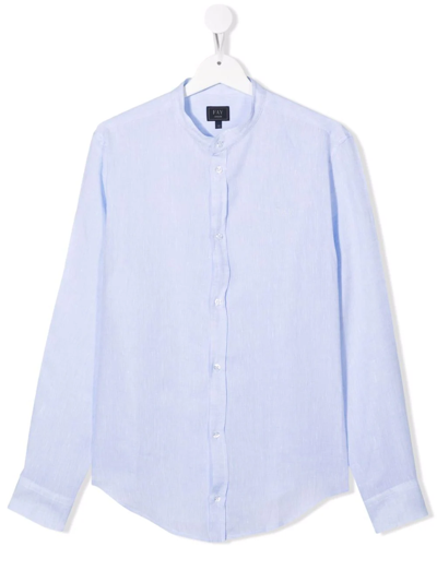 Fay Teen Band-collar Button-up Shirt In Blue