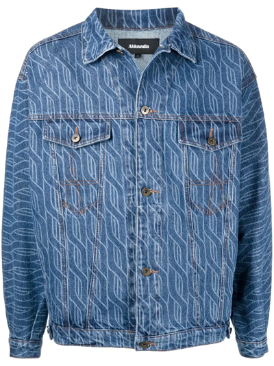 Ahluwalia Signature Laser-print Denim Jacket In Blue