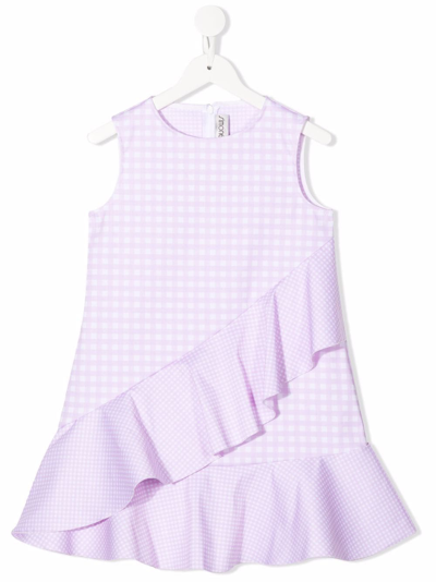 Simonetta Kids' Asymmetric-ruffle Gingham Dress In 517bc Glicine/bianco