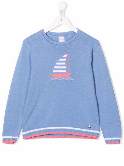 Paz Rodriguez Kids' Cotton Knitted Boat Jumper In Blue