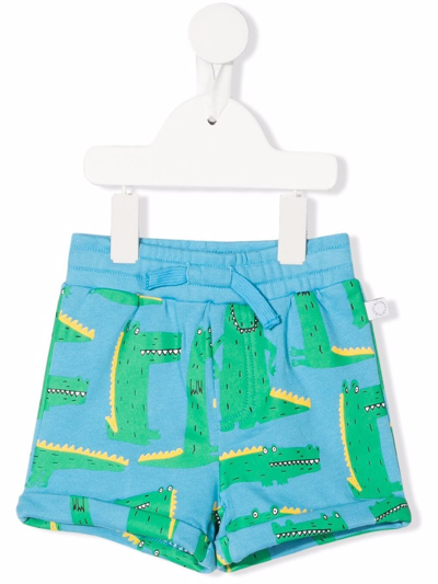 Stella Mccartney Babies' Crocodile Motif Cotton Shorts In Blue