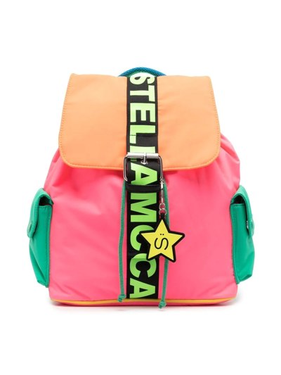 Stella Mccartney Kids' Logo Colour-block Backpack In Pink