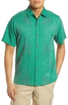 Tommy Bahama Bali Border Silk Floral Jacquard Regular Fit Button Down Camp Shirt In Deep Sea Teal