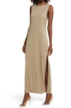 Open Edit Sleeveless Reversible Maxi Dress In Tan Lead
