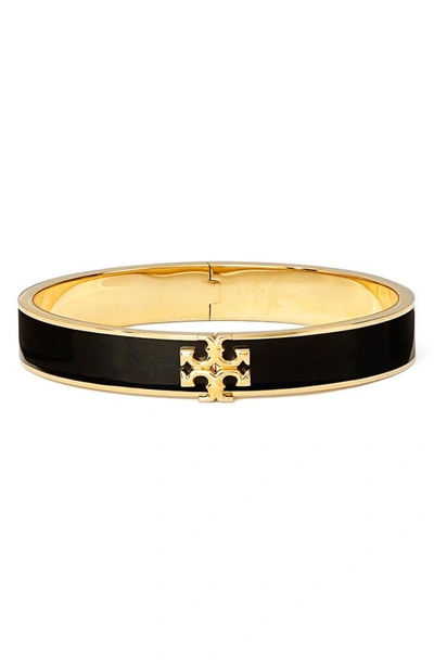Tory Burch Kira Enamel Hinge Bracelet In Tory Gold / Black