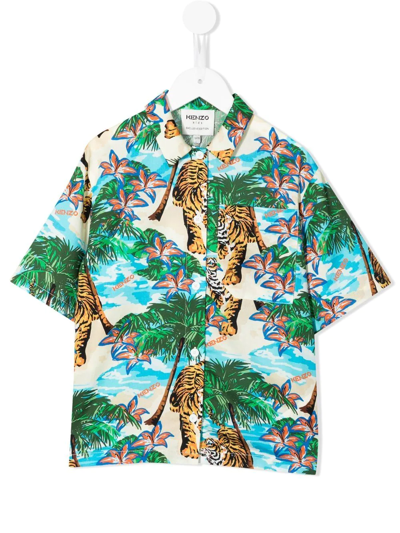 Kenzo Teen Graphic-print Short-sleeved Shirt In Multicolour