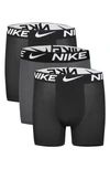 Nike Kids' Essential Dri-fit Micro Assorted 3-pack Boxer Briefs In Black Dark Grey