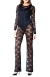 Hauty Lace Long Sleeve Catsuit In Black