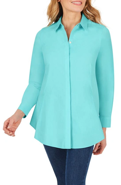 Foxcroft Cici Non-iron Tunic Blouse In Turquoise Tide