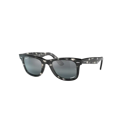 Ray Ban Original Wayfarer Chromance Sunglasses Grey Frame Blue Lenses Polarized 50-22