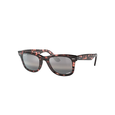Ray Ban Original Wayfarer Chromance Sonnenbrillen Pink Transparent Fassung Silber Glas Polarisiert 50-22 In Transparent Pink