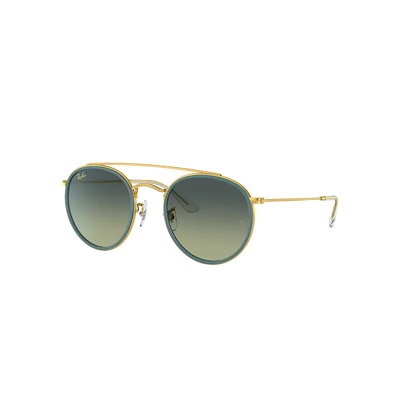 Ray Ban Round Double Bridge Sunglasses Gold Frame Green Lenses 51-22