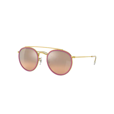 Ray Ban Round Double Bridge Sunglasses Gold Frame Grey Lenses 51-22