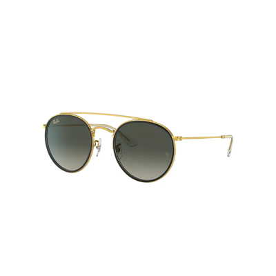 Ray Ban Round Double Bridge Sunglasses Gold Frame Grey Lenses 51-22