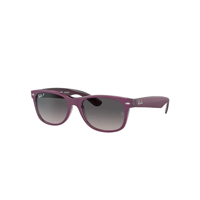 Ray Ban New Wayfarer Classic Sunglasses Violet On Transparent Violet Frame Grey Lenses Polarized 52-18