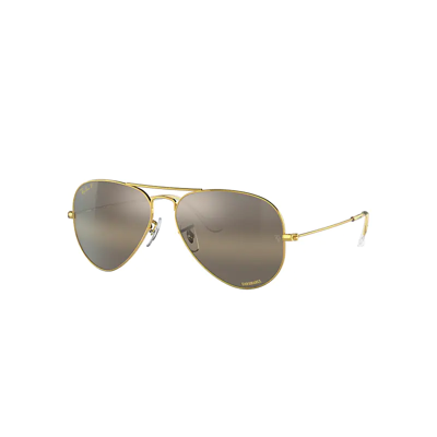 Ray Ban Aviator Chromance Polarized Silver Brown Unisex Sunglasses Rb3025 9196g5 55 In Gold