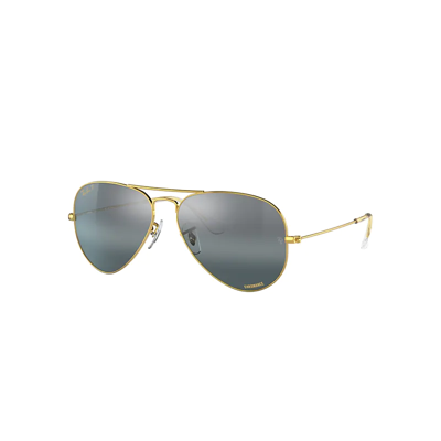 Ray Ban Aviator Chromance Sunglasses Gold Frame Blue Lenses Polarized 55-14