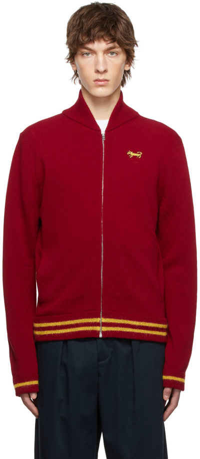 Marni Logo-embroidered Knitted Cardigan In Red