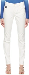 Versace Jeans Couture Logo-embroidered Skinny Trousers In E004 Off White
