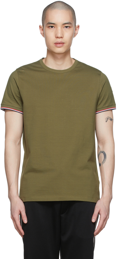 Moncler Striped-cuff Cotton-blend T-shirt In Green
