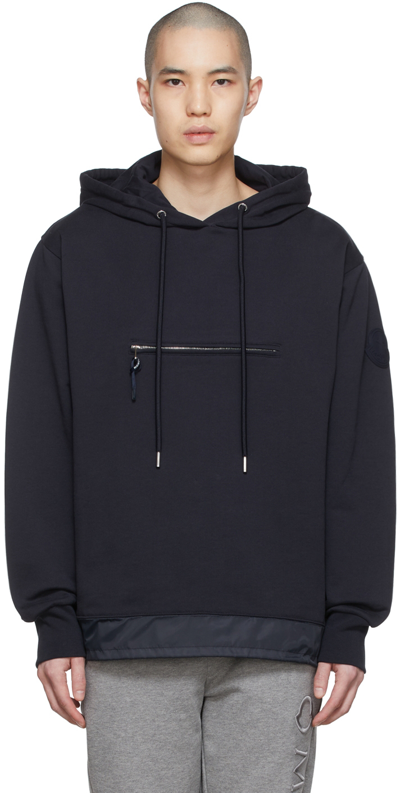 Moncler Navy Cotton Hoodie In Blue