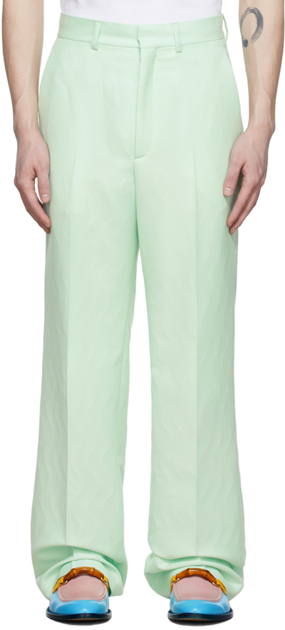 Casablanca Wool Blend Trousers With Jacquard Embroidery In Green