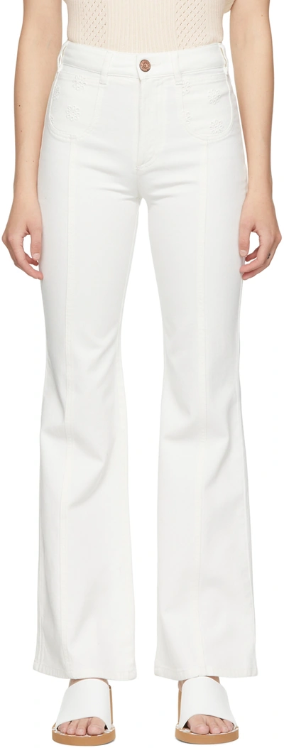 See By Chloé Broderie-anglaise Flared Jeans In White