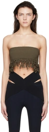 Dion Lee Fringed Crochet Cotton-blend Top In Dark Moss