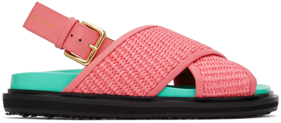 Marni Leather And Raffia Fussbett Sandals In Pink