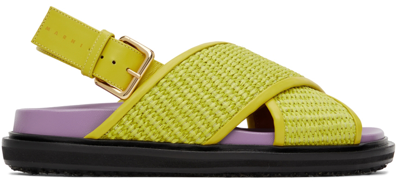 Marni Fussbett Raffia Crisscross Slingback Sandals In Brown,yellow