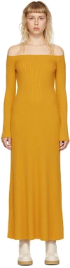 Chloé Off-the-shoulder Ribbed Wool And Cashmere-blend Maxi Dress In 780 Sunligh